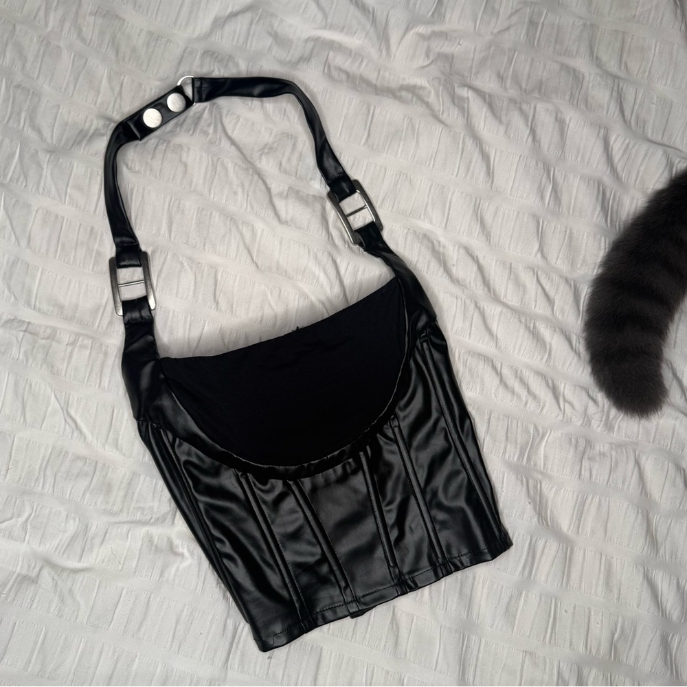 Black Faux Leather Corset Top